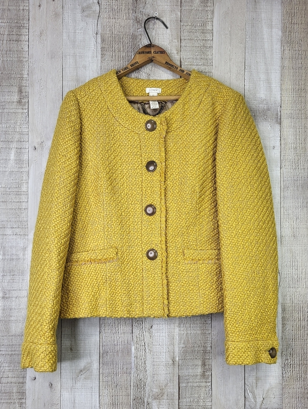 J. Crew Women's Yellow Textured Tweed Blazer. Wool Blend. Size 12